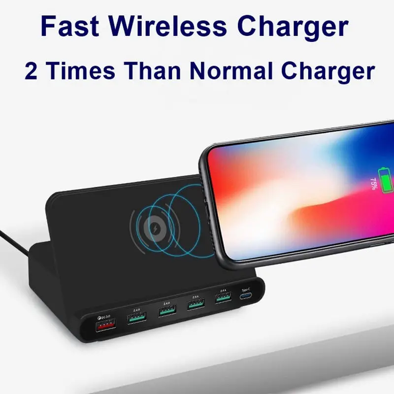 AABB универсальное беспроводное зарядное устройство 7 в 1 Qc 3 0 Quick Charge 5 Usb портов Type C