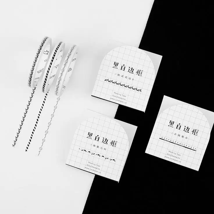 3 шт. 0 5 см * 7 м черно белая симпатичная Маскировка Stikcer Craft Creative School для детей васи