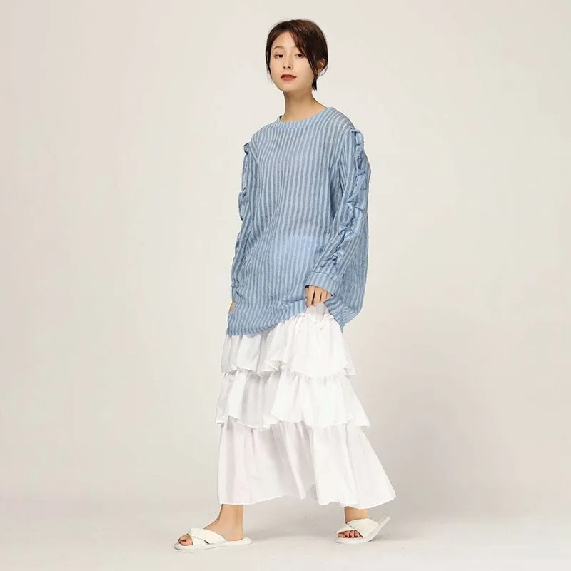 CHICEVER Spring Sweet Women Ruffles Skirt High Elastic Waist A-line Mid-calf Loose Oversize Female Skirts 2020 Fashion New | Женская