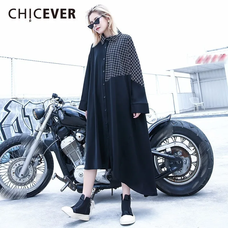 CHICEVER блузка женская Свободная негабаритная клетчатая с отложным воротником шов