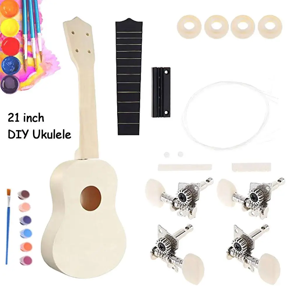 21 дюймовое укулеле незавершенной DIY Kit липа тела и шеи Пластик строки/нейлоновыми