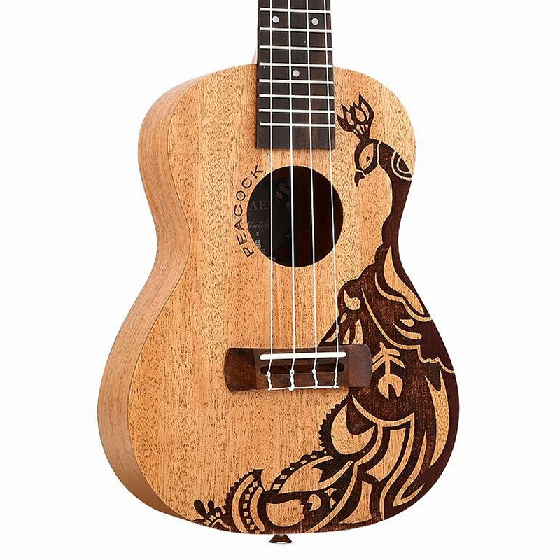 YAEL 23 Inch 4 Strings Sapele Ukulele Rosewood Fretboard Hawaiian Guitar Music Instrument Phoenix Bird Ukelele | Спорт и развлечения