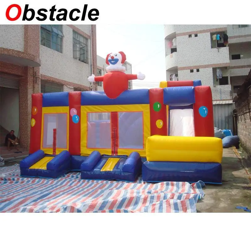 

7mL*5mW Clown theme double room jumping castle bouncer house slide combo inflatable amusement park for kids party event use