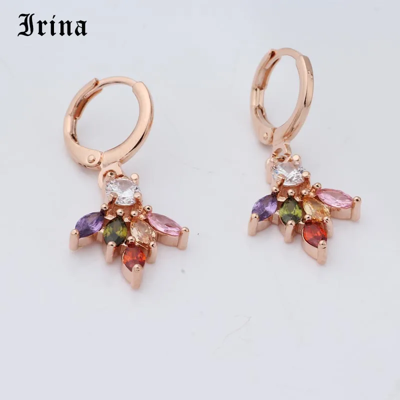Женские серьги капли Irina 585 с цветком и кубическим цирконием модные розового