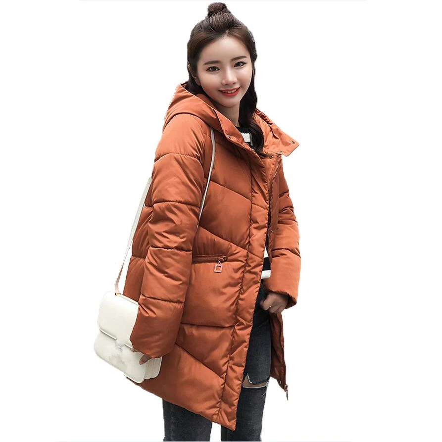 Женская зимняя куртка с хлопковой подкладкой Длинная утепленная парка капюшоном
