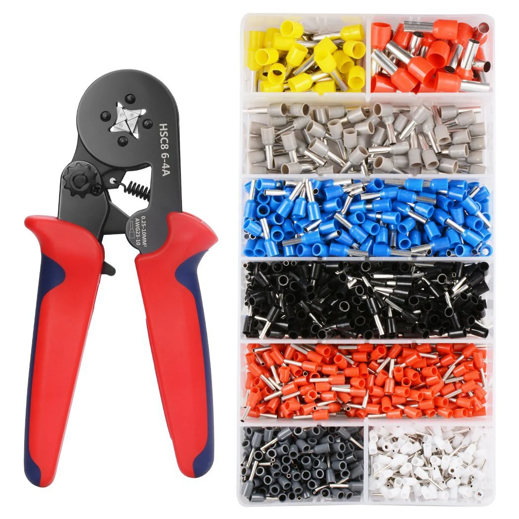 

HLZS-Crimper Plier Set 0.25-10mm2 Self-adjustable Ratchat Wire Crimping Tool with 1200 Wire Terminal Crimp Connector Insulated