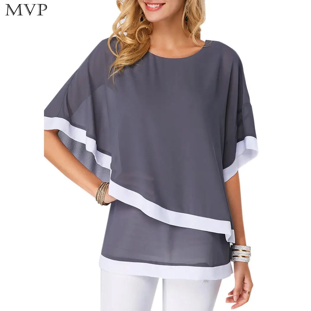 Women Casual Flare Sleeve Irregular Hem Chiffon Blouse Tops Shirt Street Outdoor etc Spring Summer Autumn Stripe |