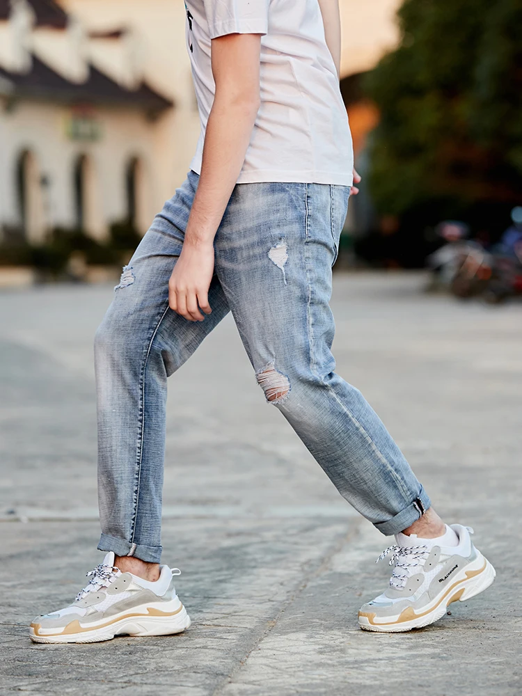 Pioneer Camp 2019 Autumn New Retro Hole Fashion Jeans Men Ankle-Length Pants Cotton Denim Trouser | Мужская одежда