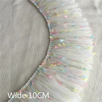 10cm wide luxury pleated chiffon folded tulle lace trim 3d embroidered ribbon diy sewing guipure dress curtain tassel decor