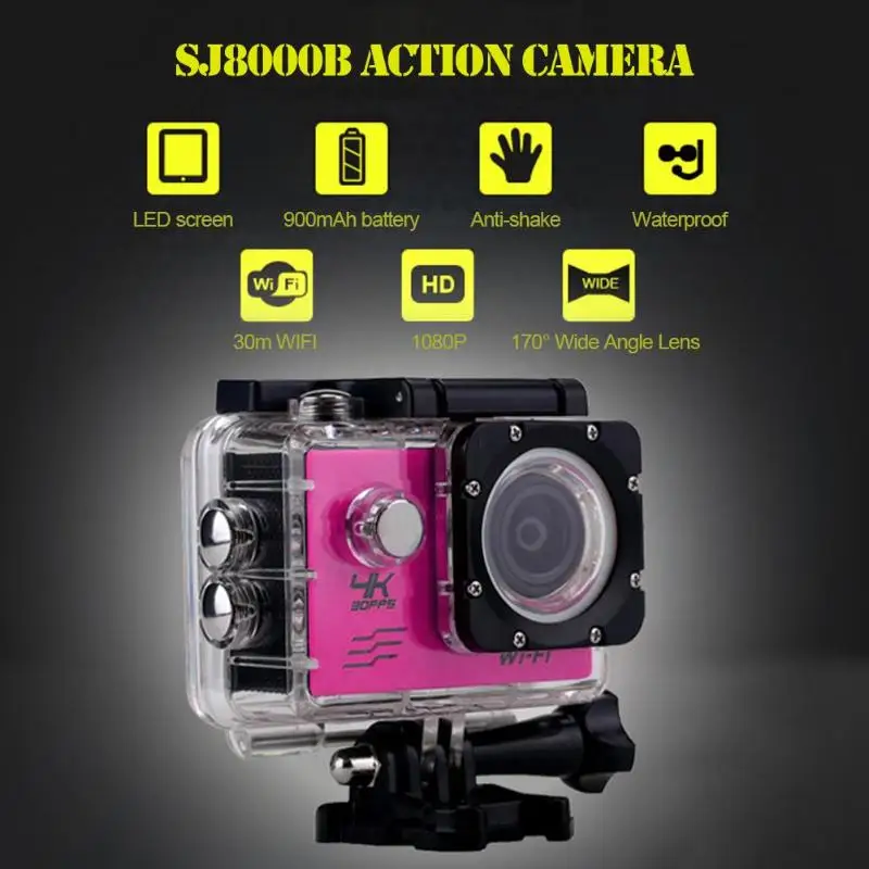 Высококачественная Экшн камера SJ8000B 4K WIFI 1080P HD 16MP 4X Zoom Helmet Cam 30m Водонепроницаемая