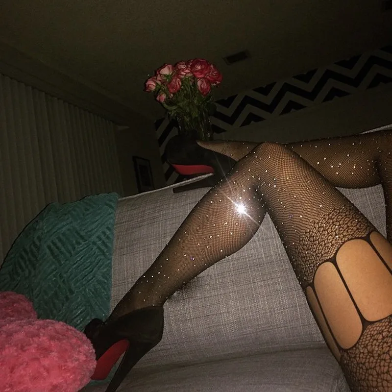Женские колготки в сеточку сексуальные чулки стразы черные Fantaisie Femme Medias De Mujer