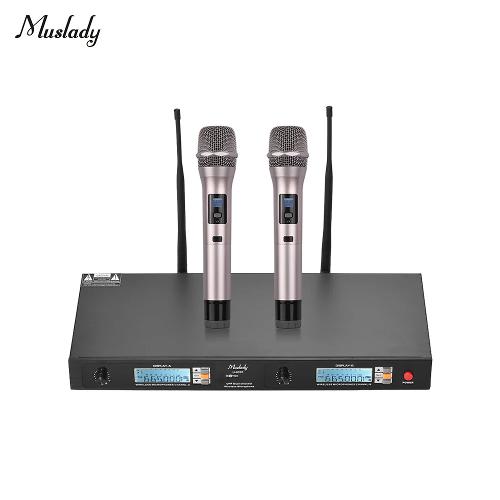 Muslady U 8020 UHF Двухканальный беспроводной микрофон с 2 ручными микрофонами