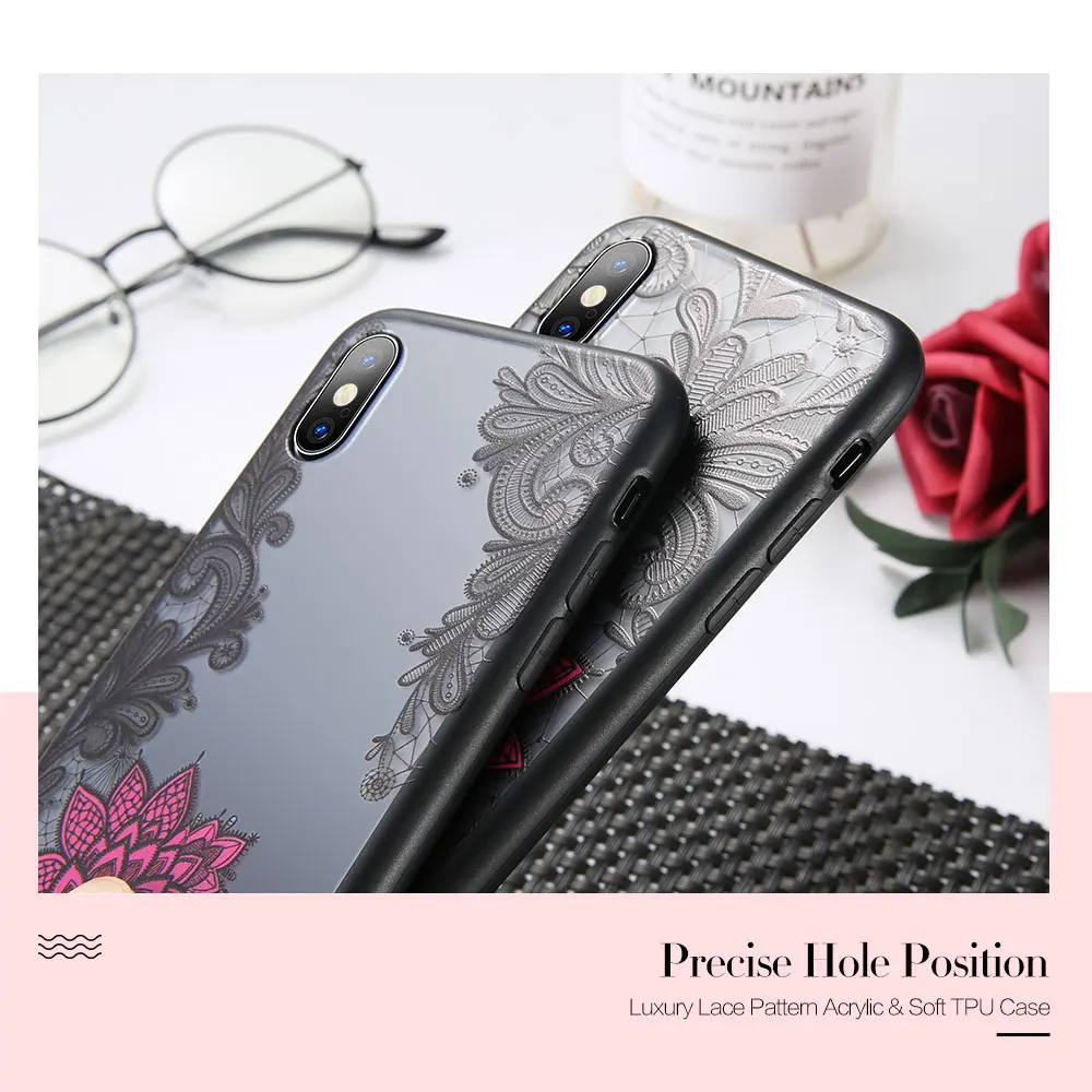 KISSCASE кружевной Цветочный чехол для телефона iPhone XS Max XR X 8 7 Plus Жесткий Чехол 6 6S 5 5S SE