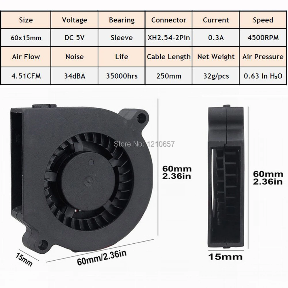 Gdstime 60 мм x 15 6015 DC 5V 2Pin маленький бесщеточный турбоохлаждающий вентилятор |