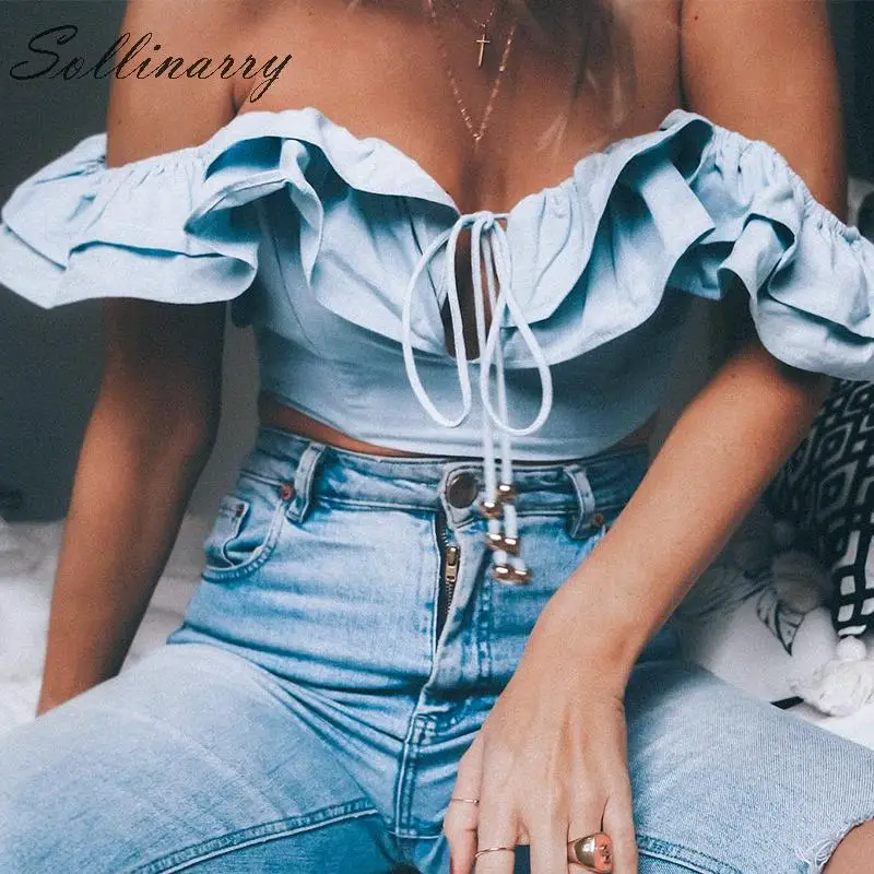 Sollinarry Ruffles на шнуровке летний короткий укороченный топ женские рубашки