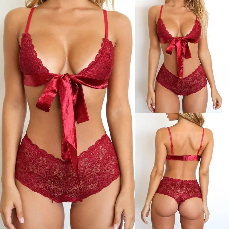 Hot Women Sexy/Sissy Lace Bra Set Lingerie Thong See Through Push Up Bralette Nightwear Pajama Sets | Женская одежда