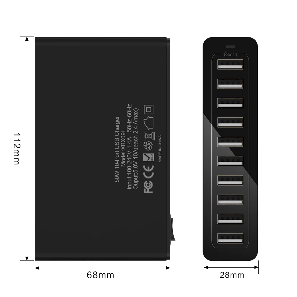 KISSCASE 5V 2.4A 10 портов USB зарядное устройство для iPhone X 8 7 iPad аксессуары адаптер ЕС/США