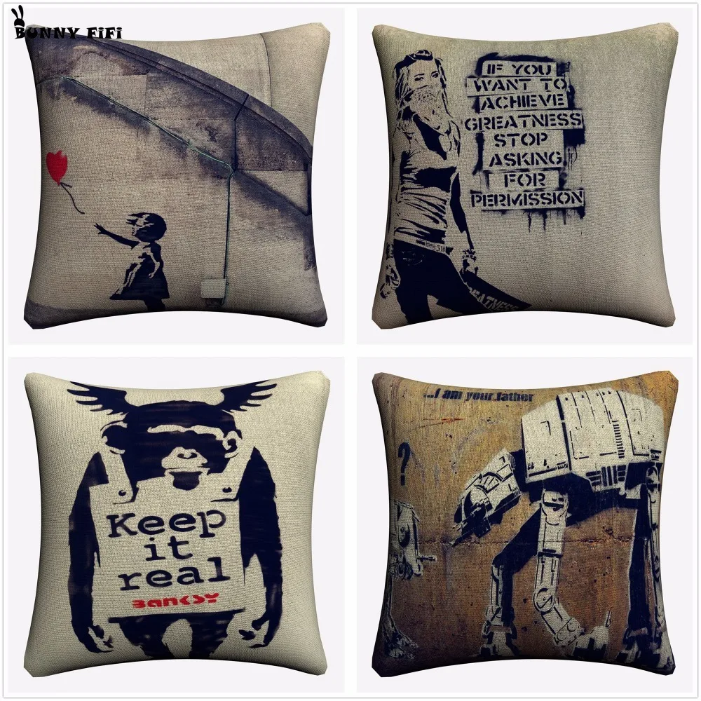Banksy Keep It настоящее искусство декоративное хлопковое белье Наволочка 45x45 см для
