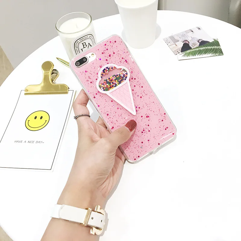 Мороженое для iPhoneXsmax розовые сердца блестки чехол телефона мягкая задняя крышка