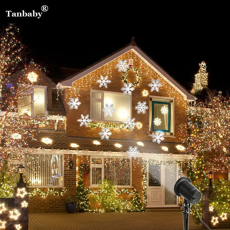 Laser Projector Waterproof Moving Snow Snowflake SpotLight Christmas New Year LED Stage Party Light Garden | Лампы и освещение