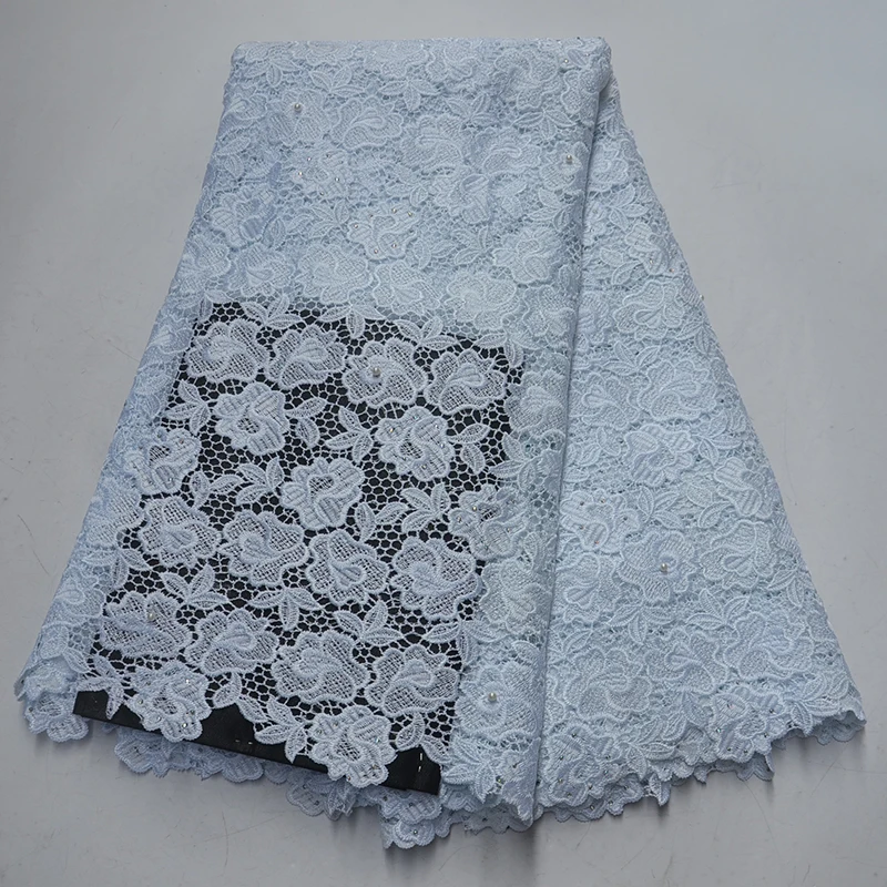 Чистая белая вышивка из бисера гипюр кружевная ткань с камнями 2019
