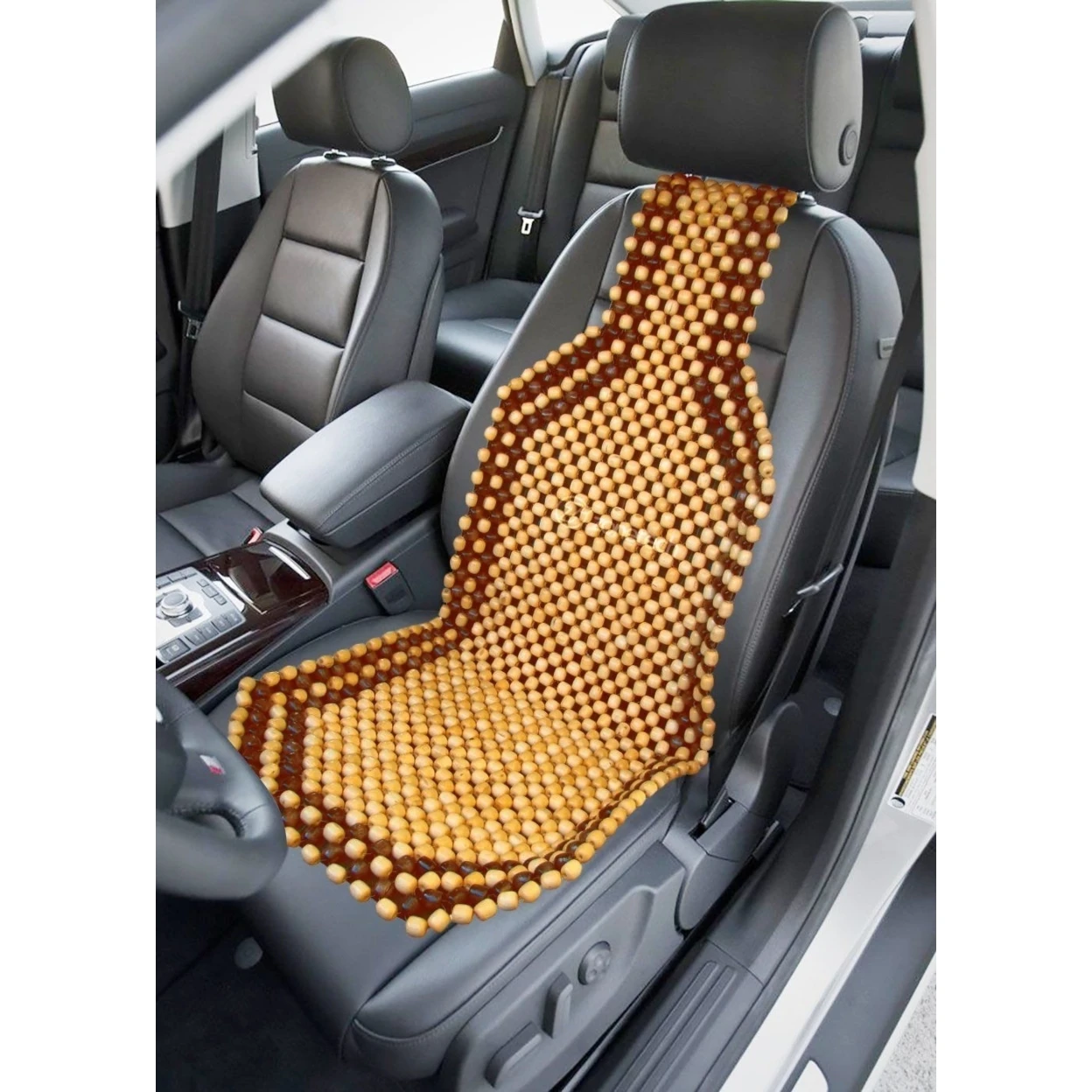 Zone Tech Wooden Beaded Car Chair Seat Cushion Massage Massaging Cover Natural |
