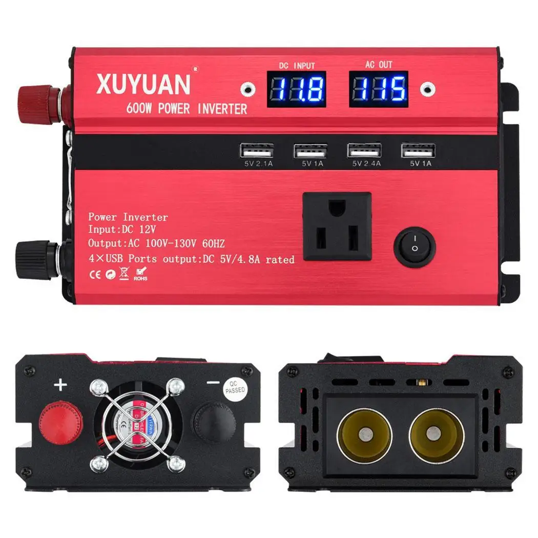 Car Power Inverter DC 12V To AC 220V 4 USB Ports with DC10V-11V LCD Display 600W DC152V DC102V 350W &lt0.2A | Автомобили и
