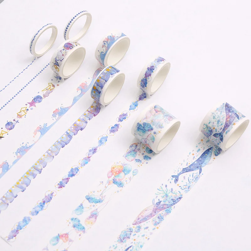 8Pcs Cute Whale Masking Tape Kawaii Cherry Washi Plant Decorative Adhesive For Kids Scrapbooking Diary Photos Albums | Канцтовары для