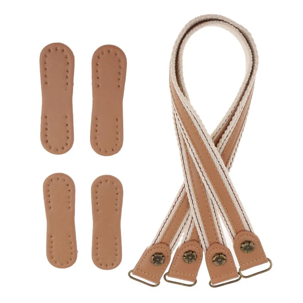 

2x Leather+ Fabric Handles+ 4pcs Patches for DIY Leather Shoulder Bag Strap Handbag Belts Durable Handle Bag Accessories