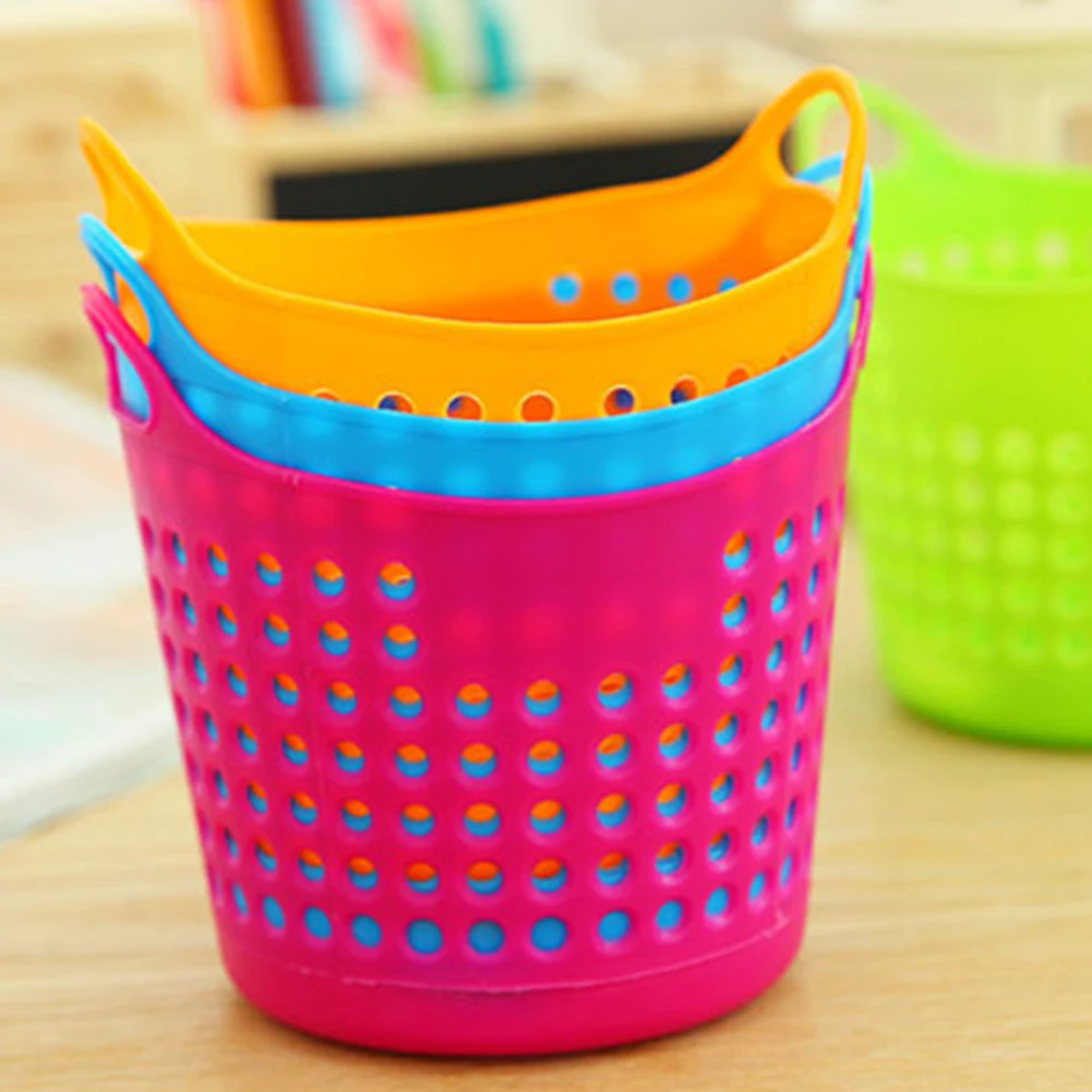 Colorful Durable Trash Can Flexible Plastic Stationery Storage Basket Dorm High Quality Laundry Closet Organizer Bins | Дом и сад