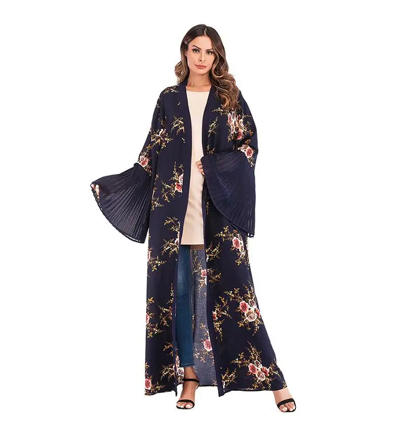 Женский мусульманский кардиган с цветочным принтом Abaya длинное мусульманское