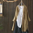 Рубашка женская, с длинным рукавом, из хлопка и льна