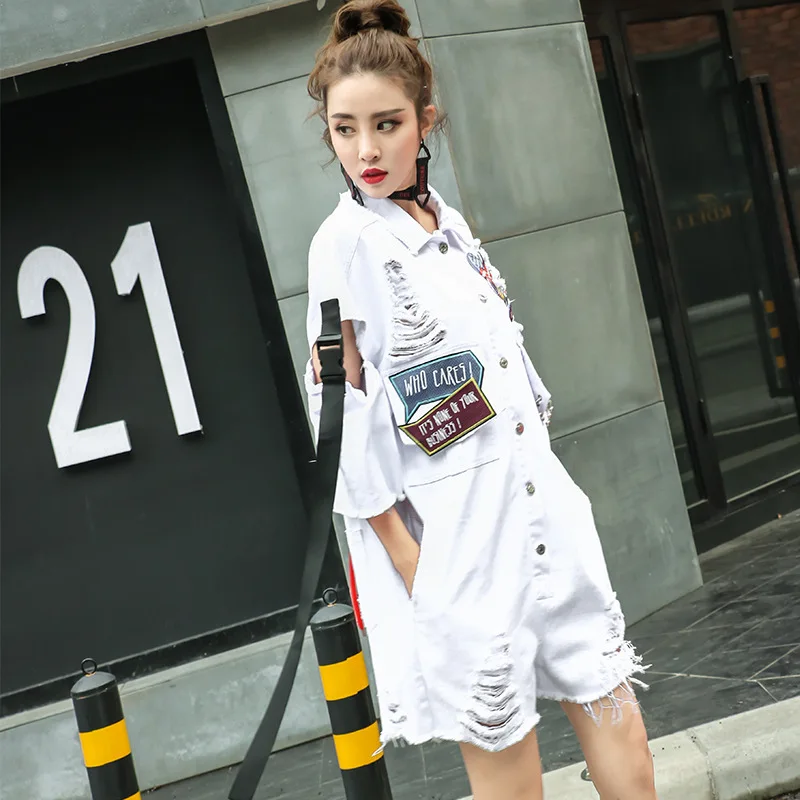 Vefadisa White Cowboy Jumpsuits Women Holes Jeans Bodysuit Buckle Short Sleeve One Piece Pants Letter Denim Playsuits ZLD847 |