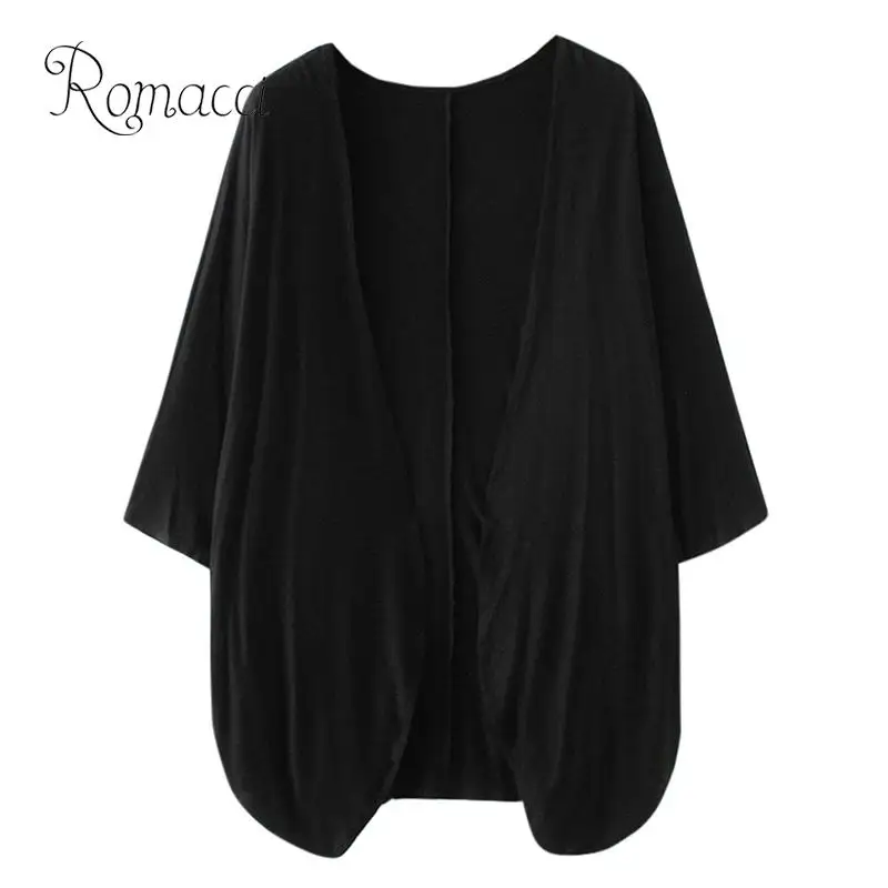 Casual Women Autumn Cotton Knitted Cardigan Solid Color Batwing Half Sleeve Asymmetric Open Front Plus Size Loose Thin Coat Cape |