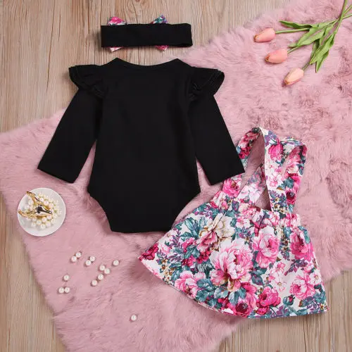 Fashion Newborn Infant Baby Girls Autumn Romper Long Sleeve Cotton Playsuit Tops+Flower Skirt Set Dress Clothes | Мать и ребенок