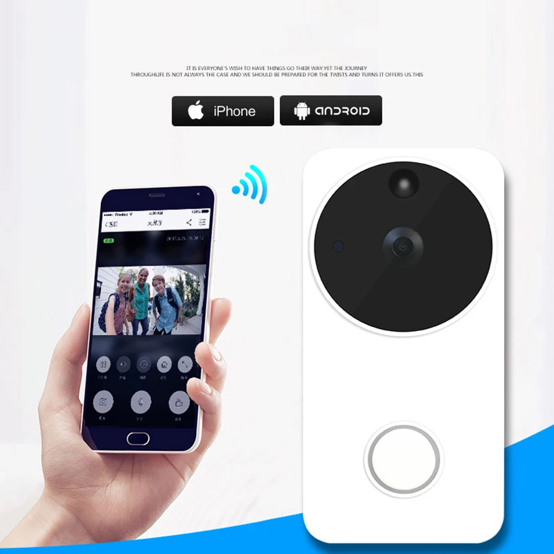 Беспроводной двухсторонний дверной звонок Hd 720P Визуальный с Wi-Fi камера дверного