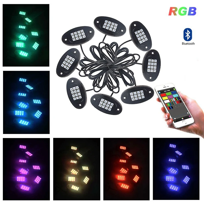 8 шт. Rgb Led Rock Light многоцветный неоновый светодиодный свет комплект с Bluetooth