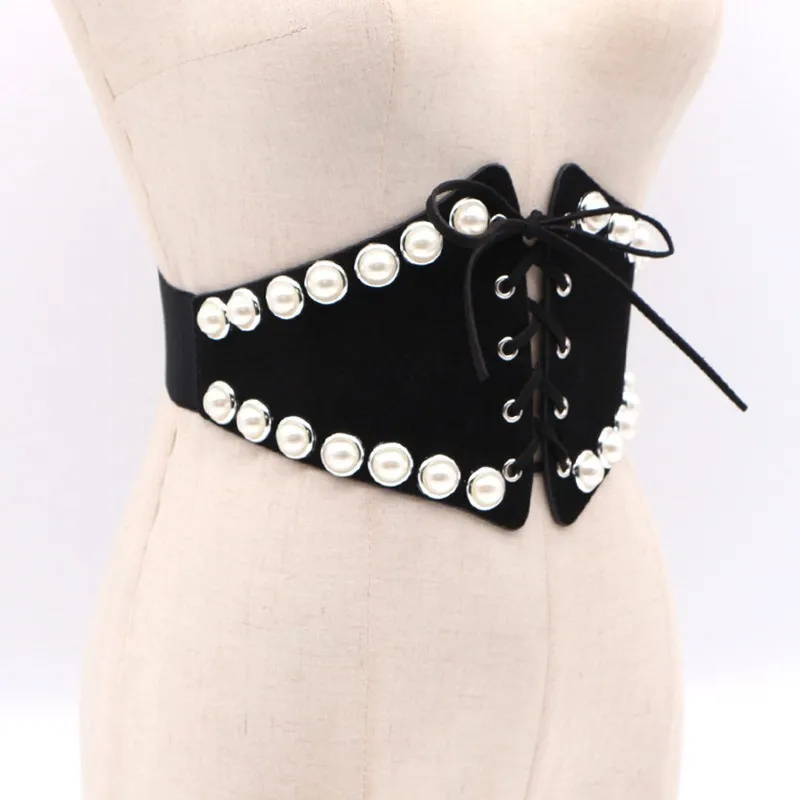 Женский широкий замшевый пояс TWOTWINSTYLE с жемчужинами на шнуровке бантом аксессуар