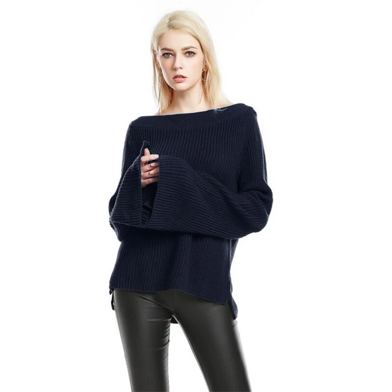 IANLAN Womens Sexy &amp Club Off Shoulder Sweater Ladies Winter Flare Sleeve Knitwear Solid Strapless Basic Pullover IL00313 | Женская