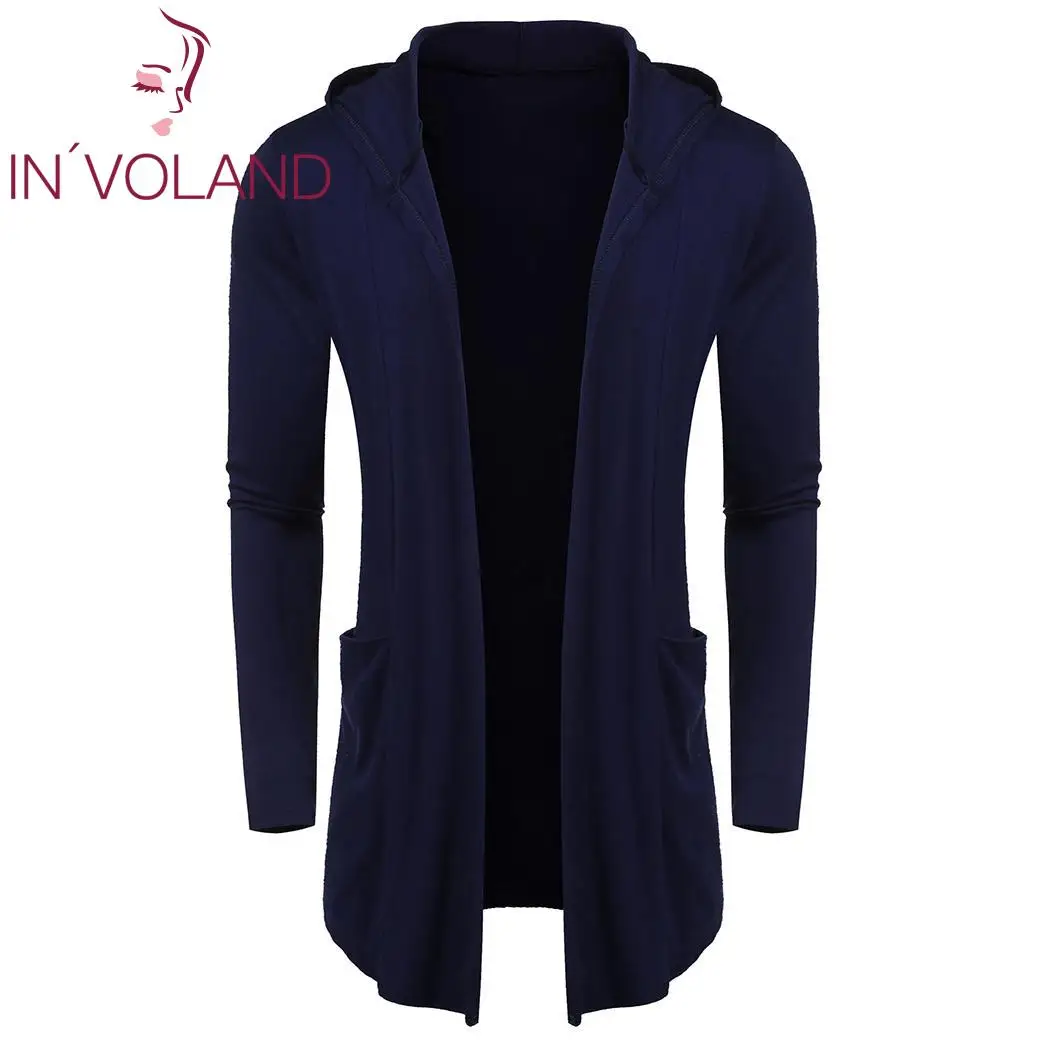 Для мужчин Мода с капюшоном длинным рукавом открытым спереди осень весна