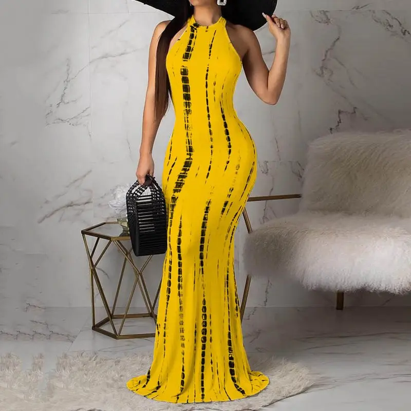 Пикантные Бандажное платье-хальтер для женщин Boho желтый спинки пляжные