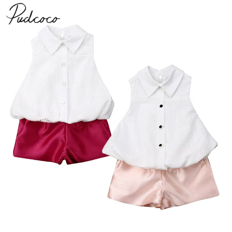 2019 Brand New Toddler Kids Baby Girls Outfits Clothes Sleeveless T-shirt Tops+Tutu Silk Pants 2PCS Sets 0-24M | Детская одежда и