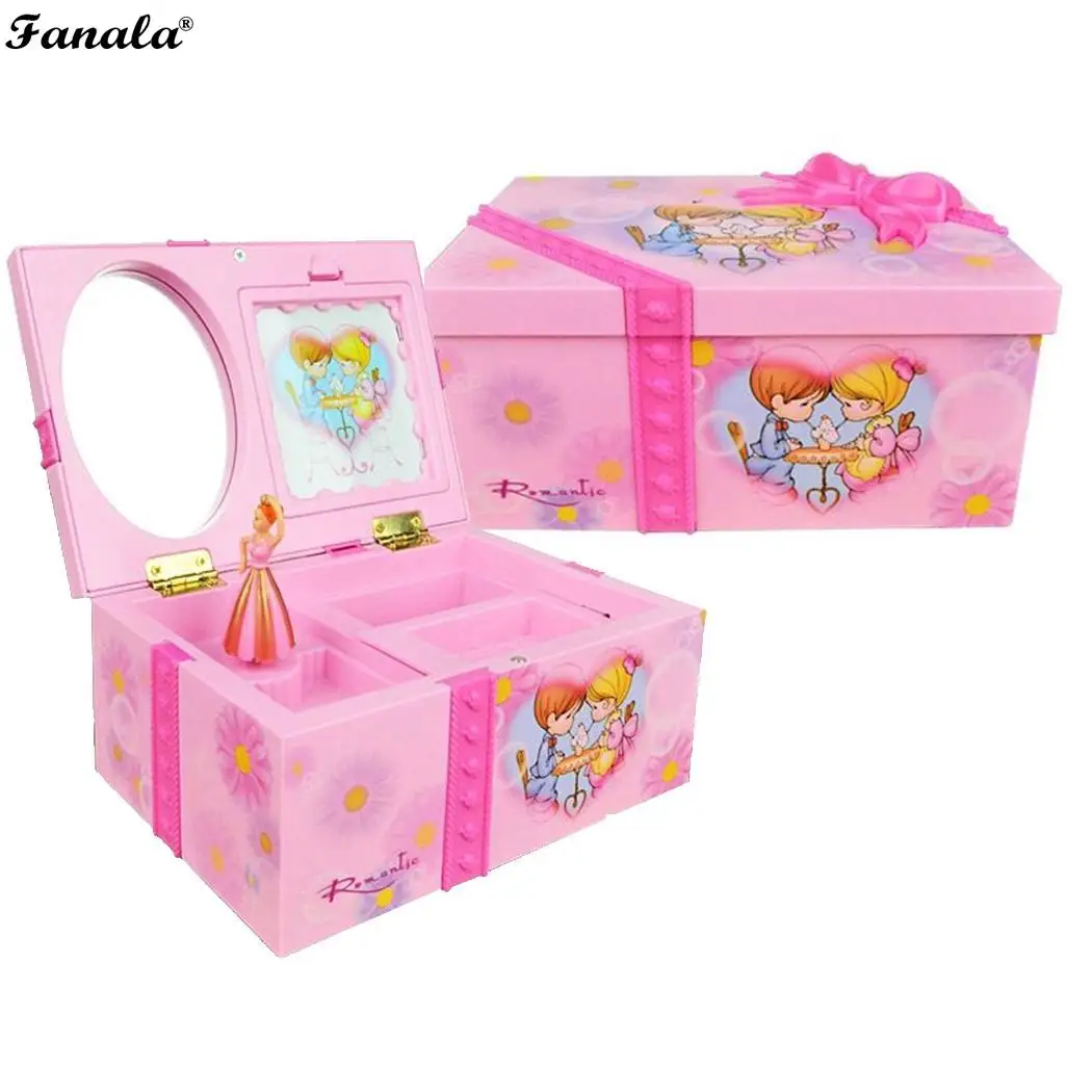 Вращающаяся розовая музыкальная шкатулка коробка для ювелирных изделий