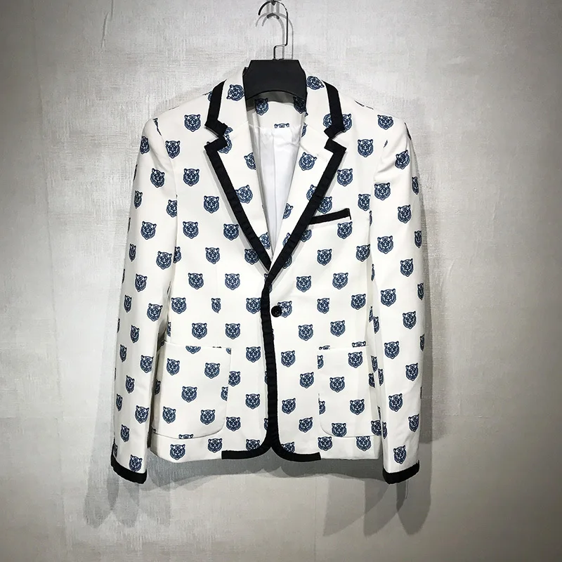 Tiger Head White Blazer Jacket Male 2019 Season Frivolous Mans Suit Trill Hairstyle Division Avoid Burn Loose Coat Hombre | Мужская