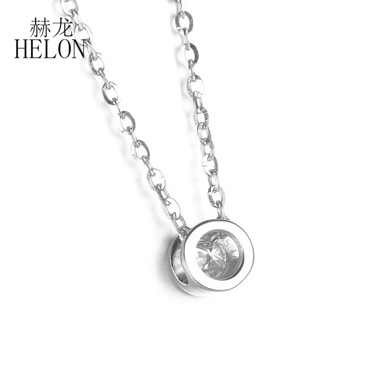 HELON Solid 18K White Gold 0.1ct VVS/FG Lab Grown Moissanites Diamond Engagement Wedding Pendant Necklaces Trendy Jewelry Gift | Украшения