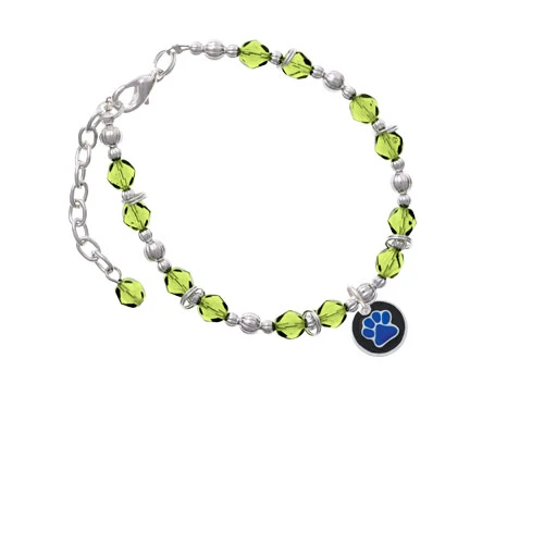 Браслет Silvertone темно синий Paw on Black Disc Lime с зеленым бисером| |
