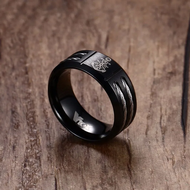 Dropship Sailor Anchor Rudder Turkish Black Men Ring in Stainless Steel Wedding Band | Украшения и аксессуары