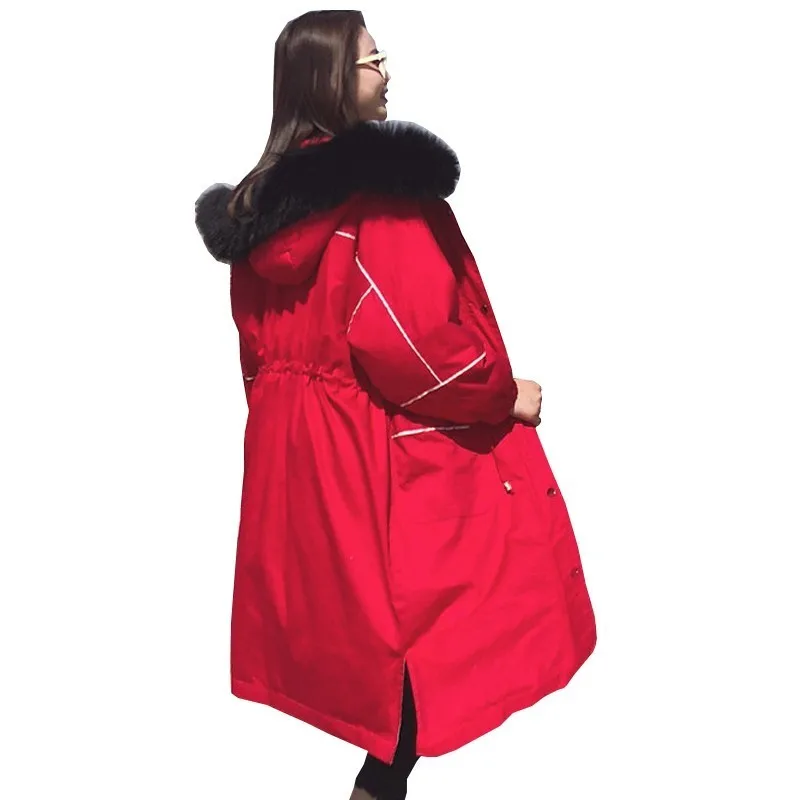 abrigos mujer invierno 2018 Long Down Jacket Fashion Loose Plu size Waist Red Winter Jacket Parka Women Padded Female overcoat