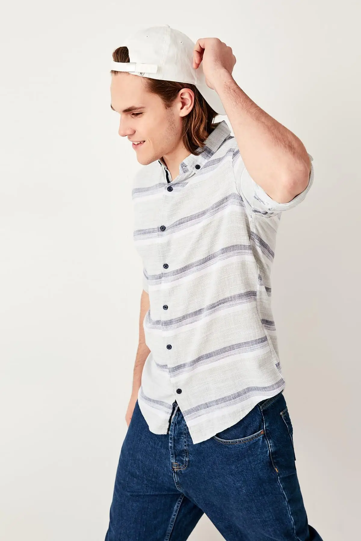 Trendyol хаки мужская полосатая погоны Кнопка Воротник Slim Fit рубашка TMNSS19RS0031 |