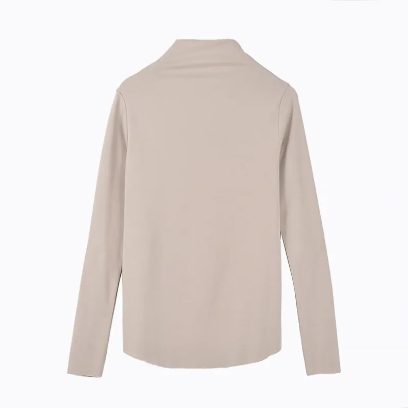 Футболка женская Корейская однотонная Осенняя футболка Camisas M-XL Half Turtle-neck Tees tshirt с